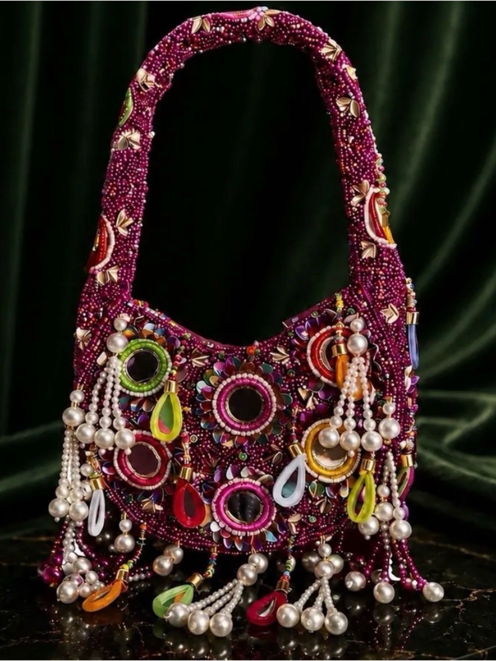 Handmade Mirrorwork Statement Bag • Beaded + Sequin Embellished